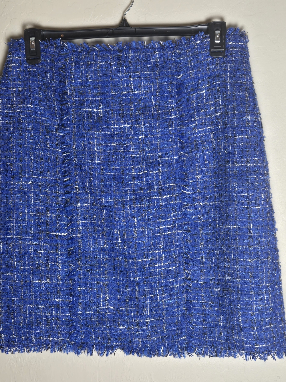 INC Cobalt Blue Tweed Boucle Pencil Skirt 12 Fringe Preppy